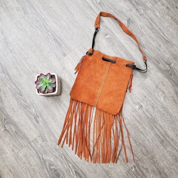 Vintage * Cognac Suede Fringe Purse * Tassels - Picture 2 of 6
